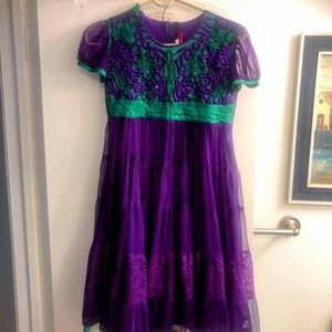 Purple and Green Kids Formal Dress